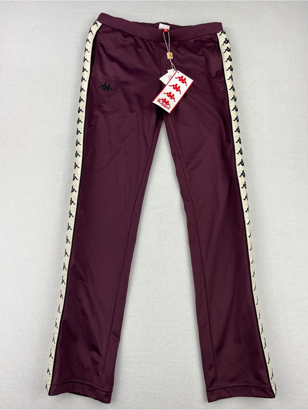 NWT Kappa 222 Banda Astoria Burgundy Track Pants Omini Logo Tape Mens Size S